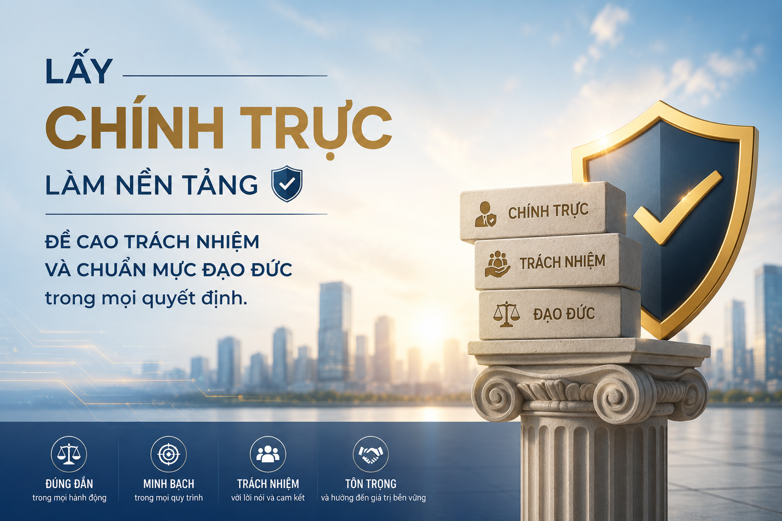 Lấy chính trực làm nền tảng, đề cao trách nhiệm và chuẩn mực đạo đức trong mọi quyết định.