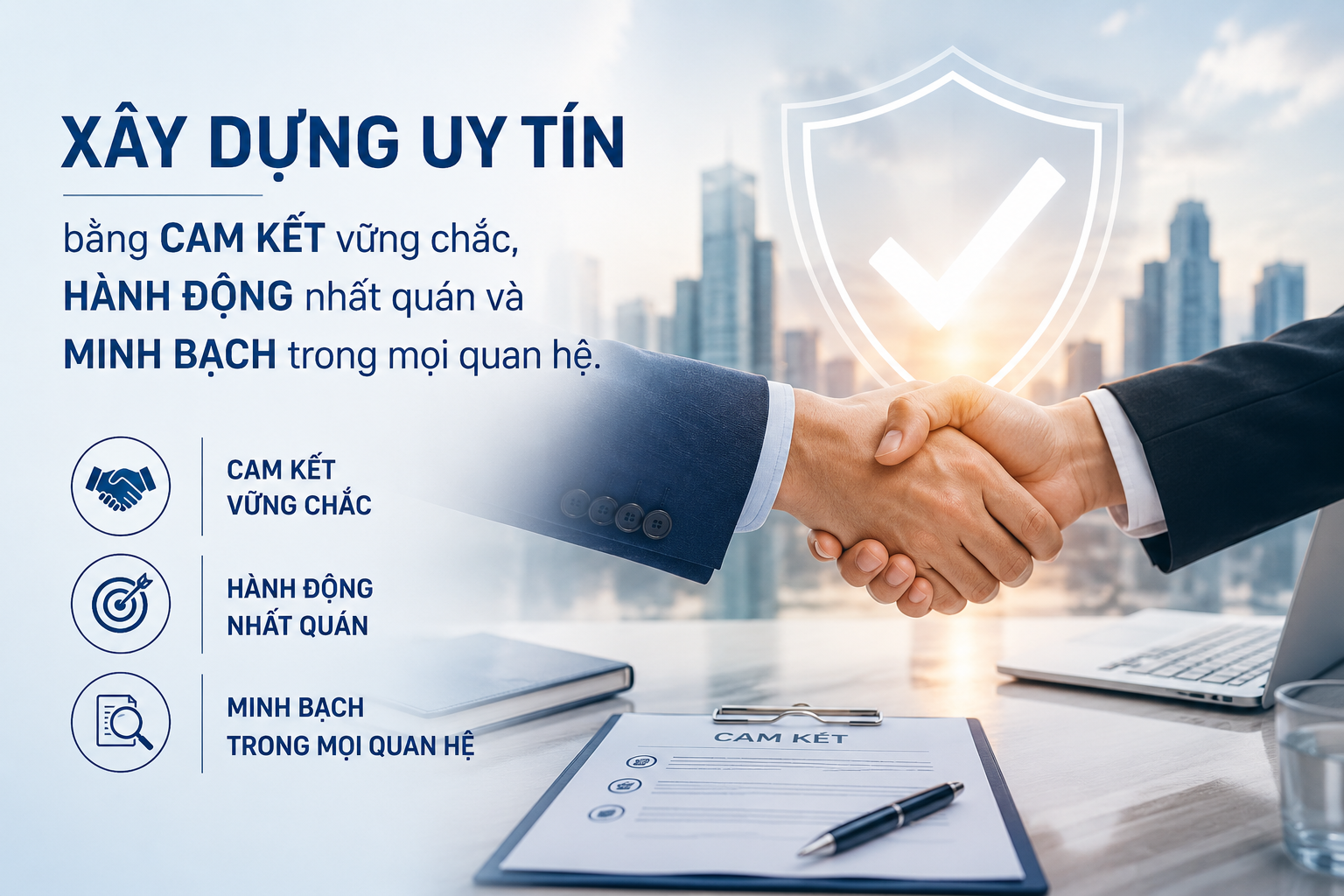 Xây dựng uy tín bằng cam kết vững chắc, hành động nhất quán và minh bạch trong mọi quan hệ.